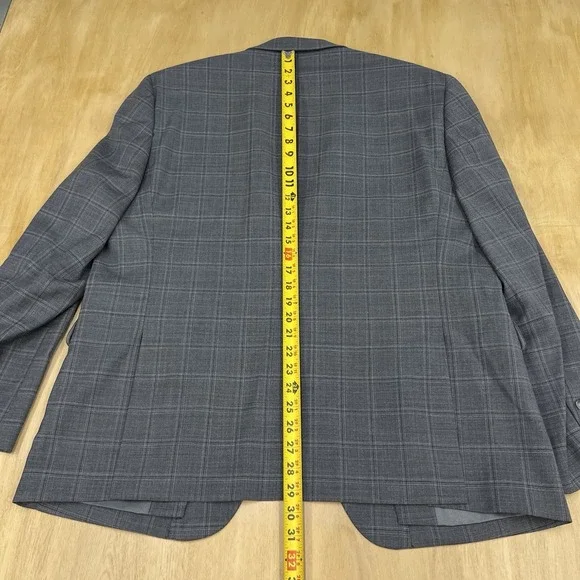 Kenneth Cole Suit Mens 46R Slim Fit Wool Blend Stretch Pants 40x32 Gray Plaid